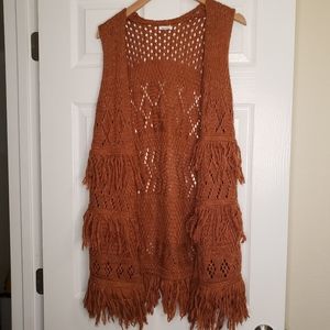 Fringe burnt orange long vest